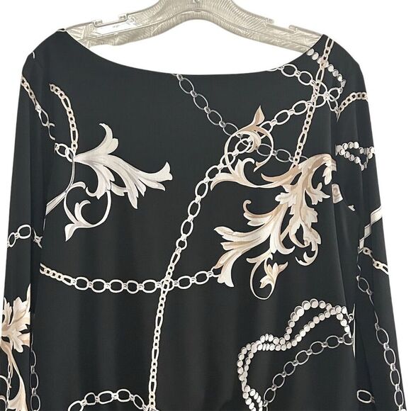 White House Black Market Women's Blouson Dress S Chain Link Print Black - Picture 15 of 16